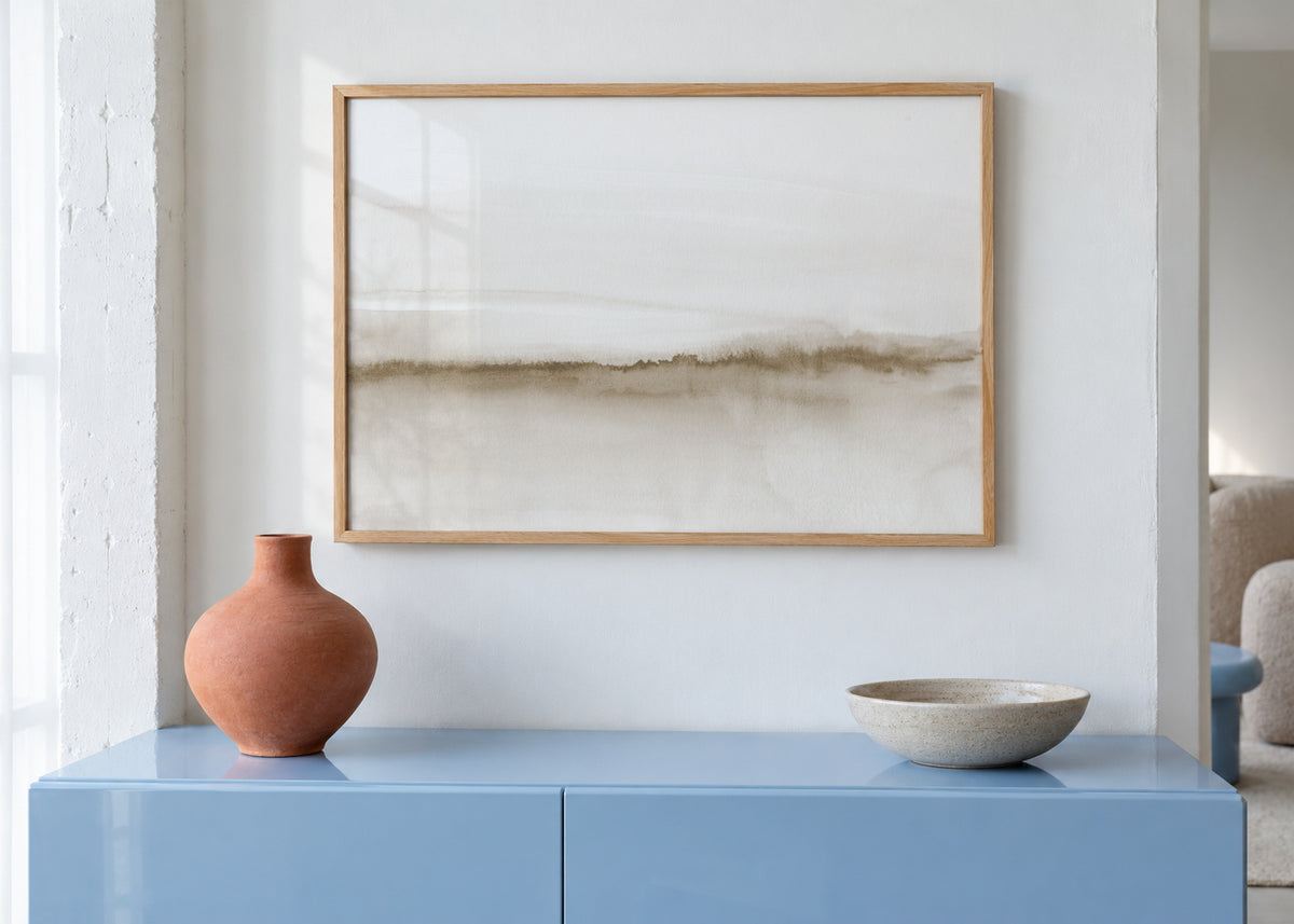 Watercolor landscape N 47 Beige tones - Framed poster in an interior
