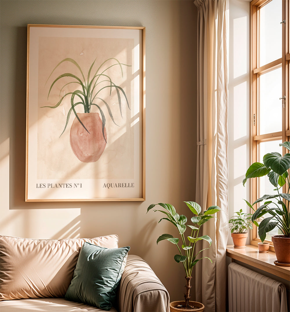 Plakat botaniczny: roślina w doniczce akwarela