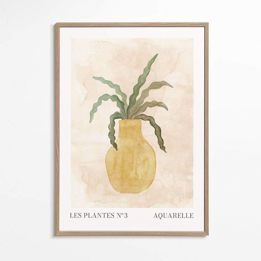 Plakat botaniczny: żółty wazon z falistymi liśćmi