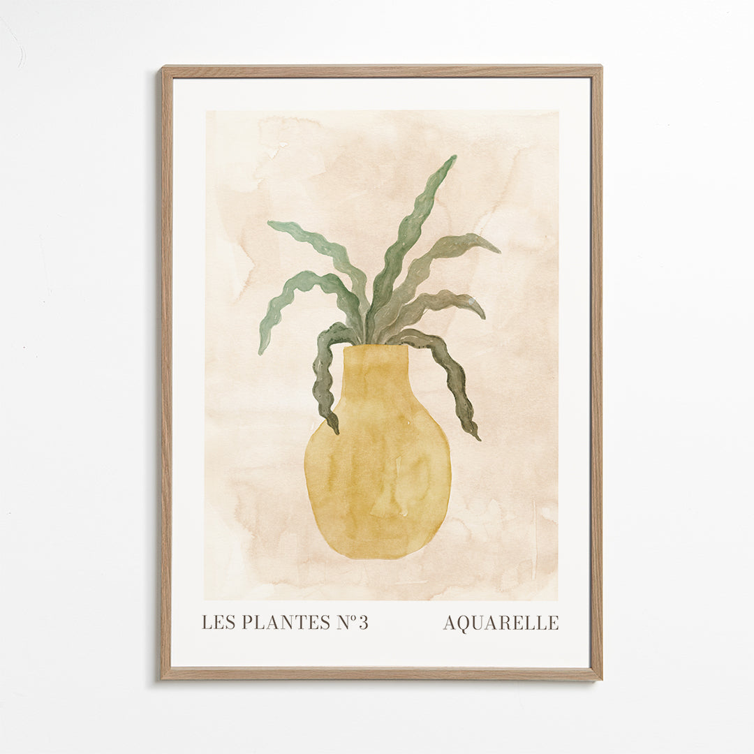 Plakat botaniczny: żółty wazon z falistymi liśćmi