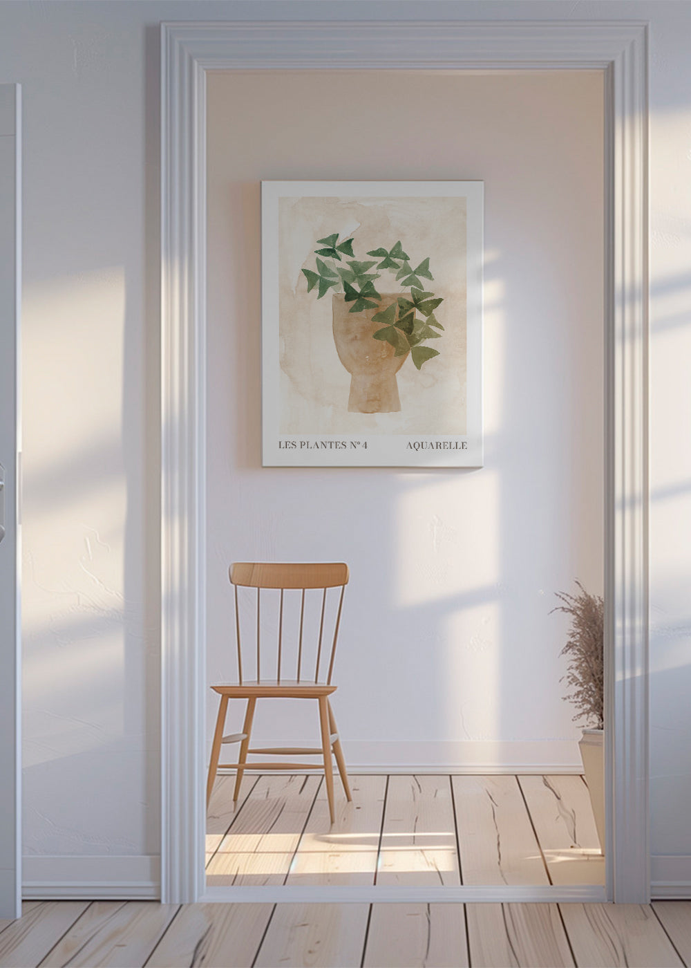 Plakat botaniczny zielone liście w wazonie