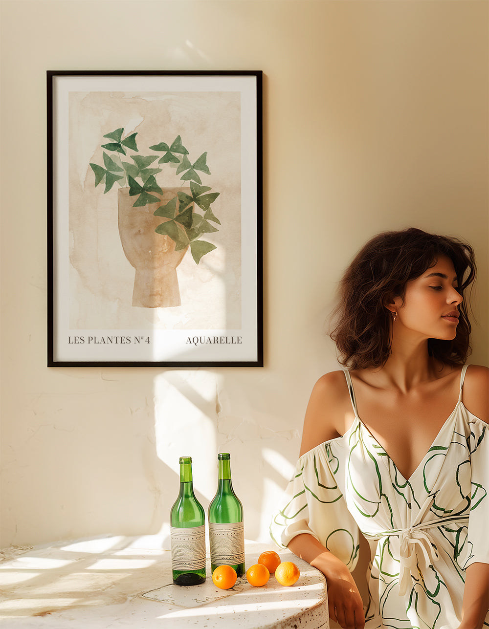 Plakat botaniczny zielone liście w wazonie