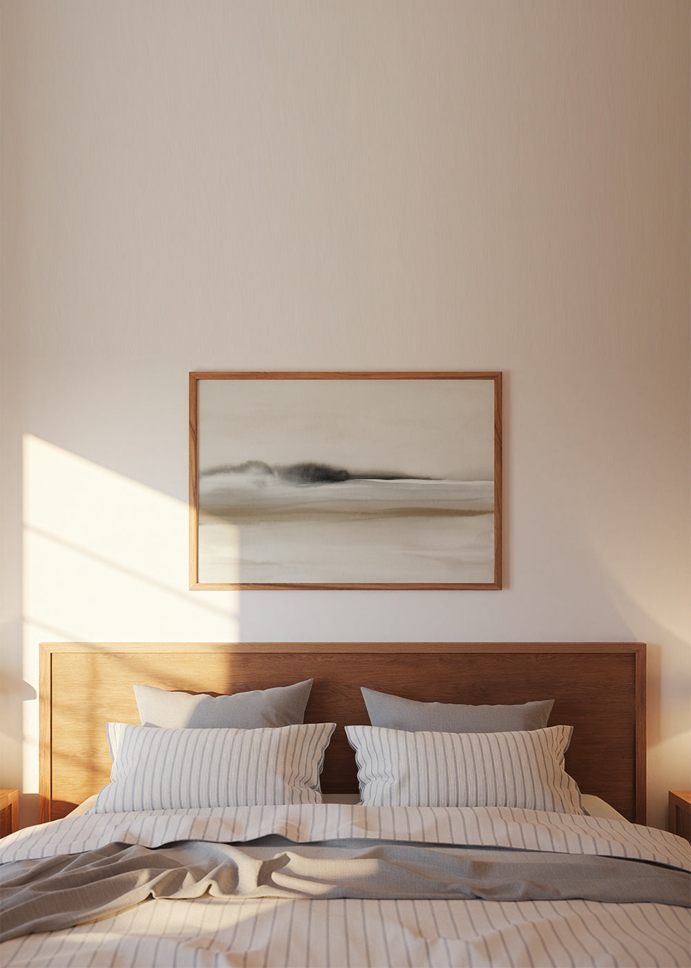 Hazy horizon in sepia and black watercolor - Framed poster in an interior