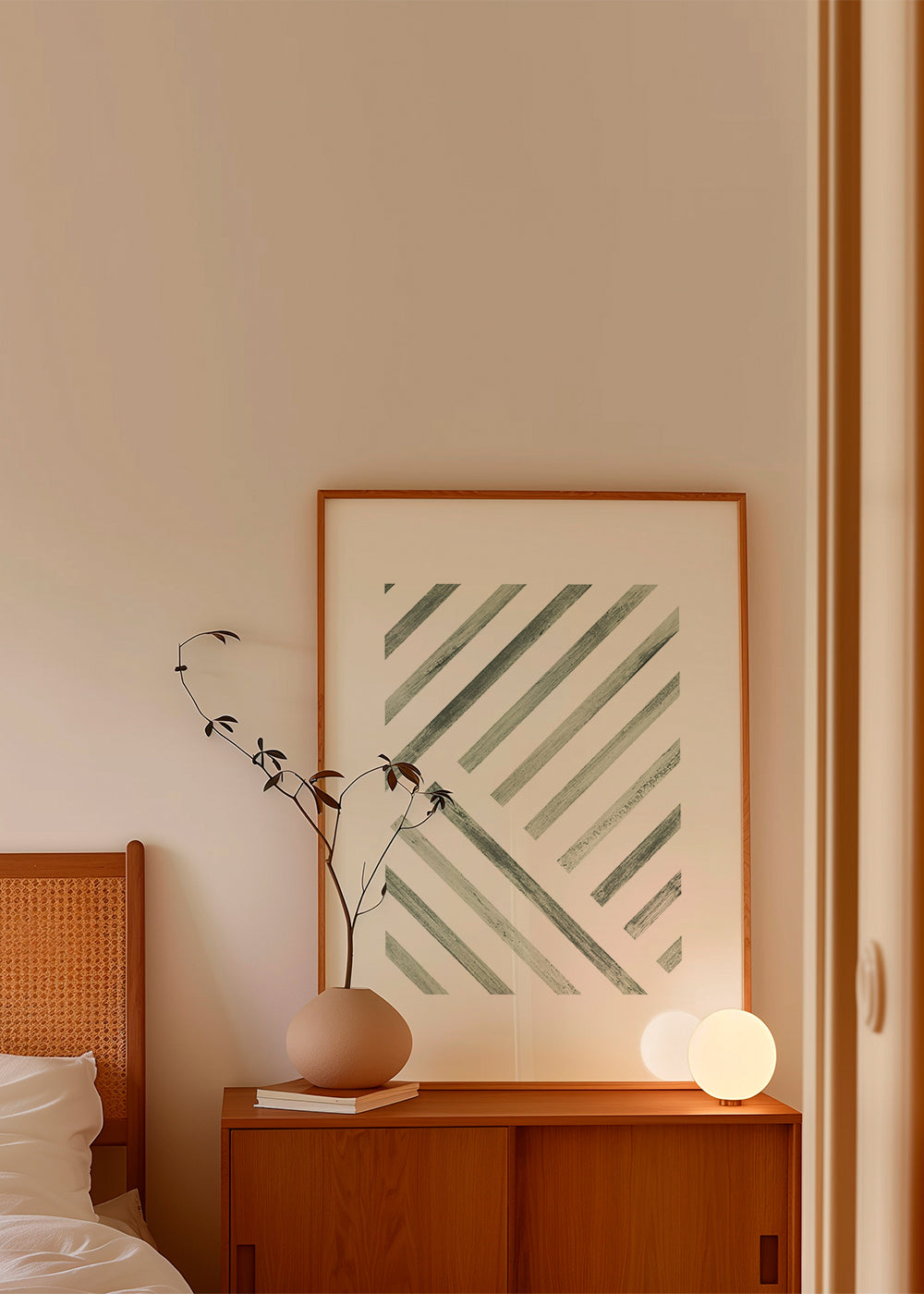 Plakat geometryczny ukośne zielone pasy