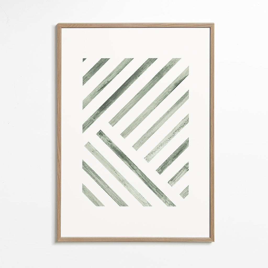Plakat geometryczny ukośne zielone pasy