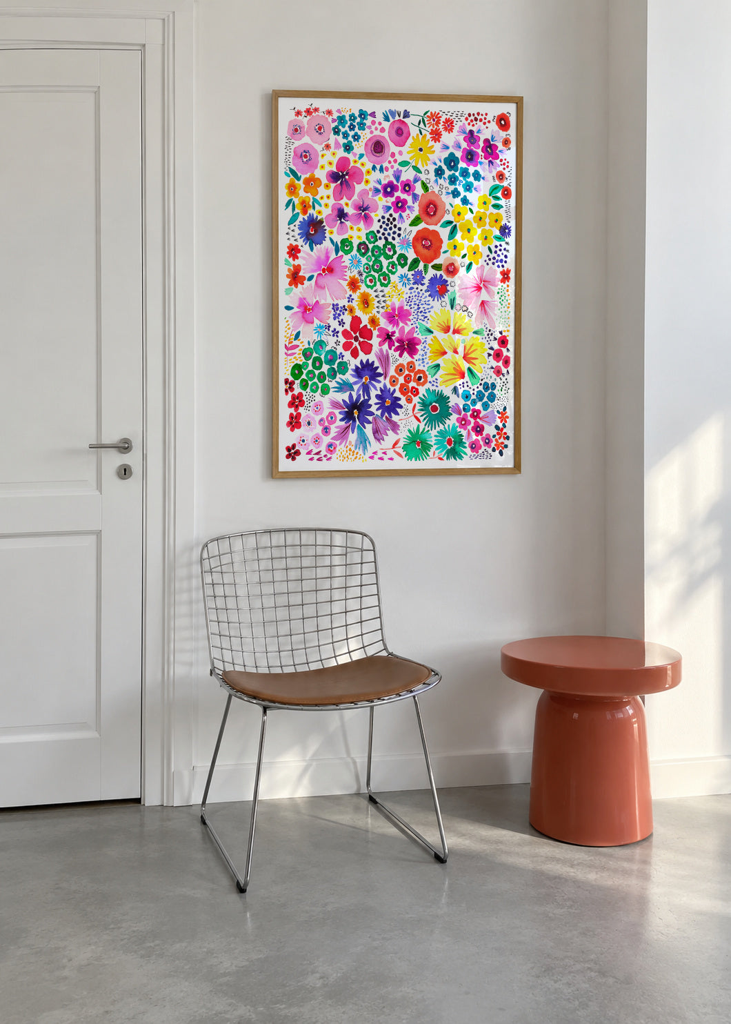Colorful Little Artful Flowers Multi 2 - Framed poster in an interior