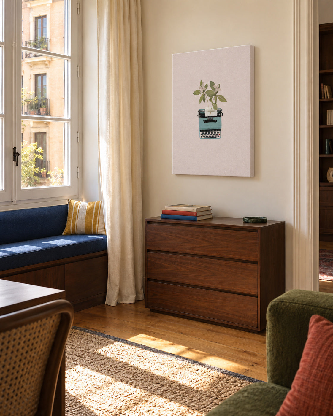 Botanical typewriter - Unframed canvas in an interior