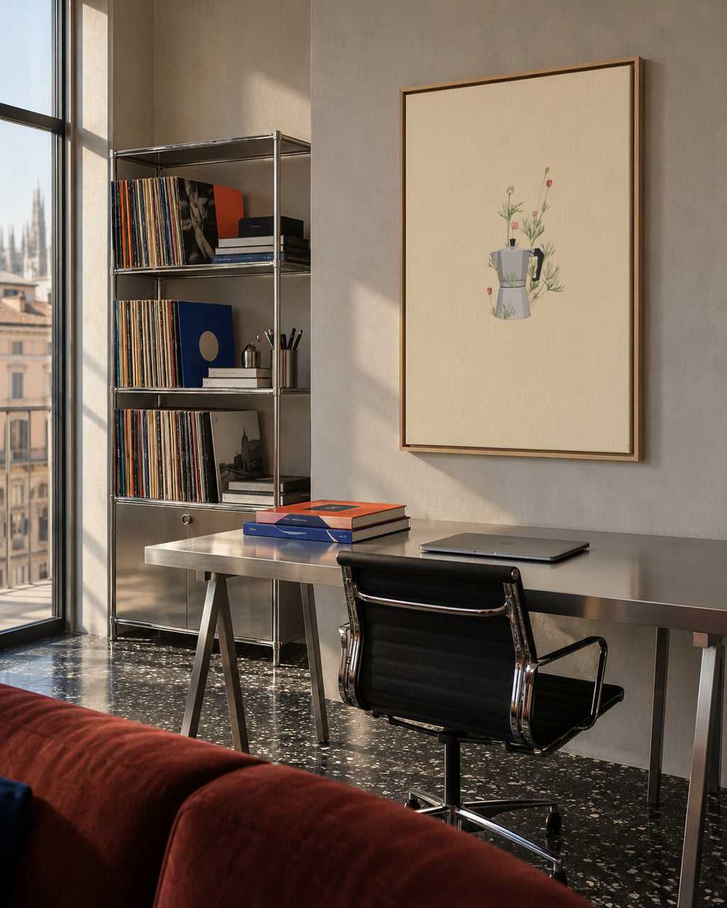 Floral moka express - Framed canvas in an interior