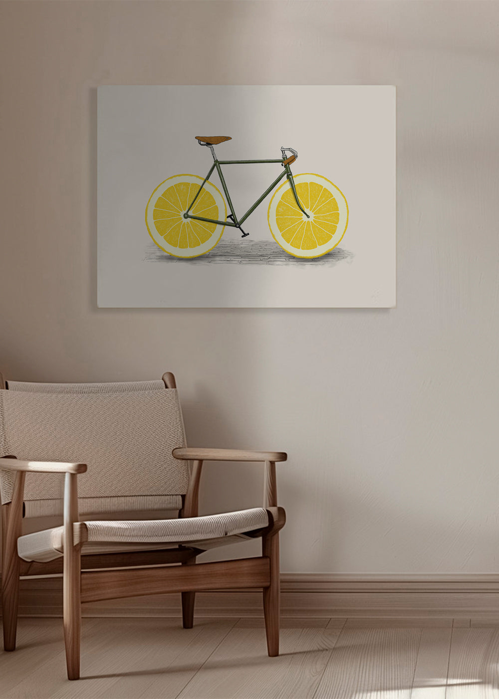 Sztuka do kuchni rower z cytrynowymi kołami