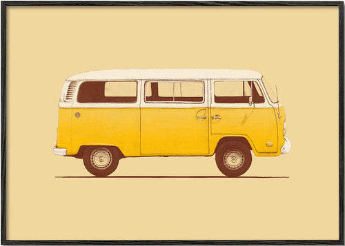 Ilustracja żółty van retro