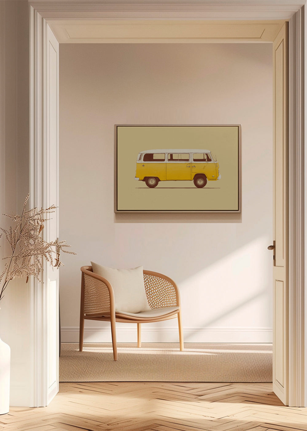 Ilustracja żółty van retro
