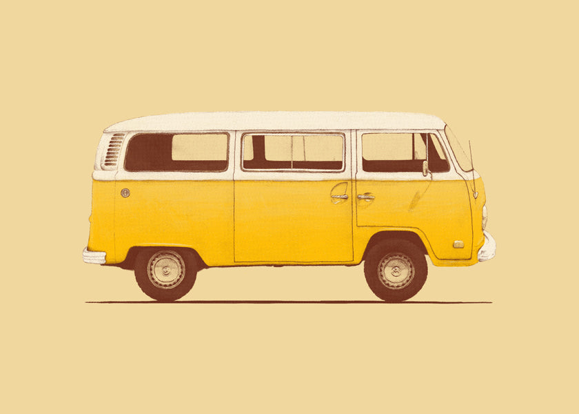 Ilustracja żółty van retro