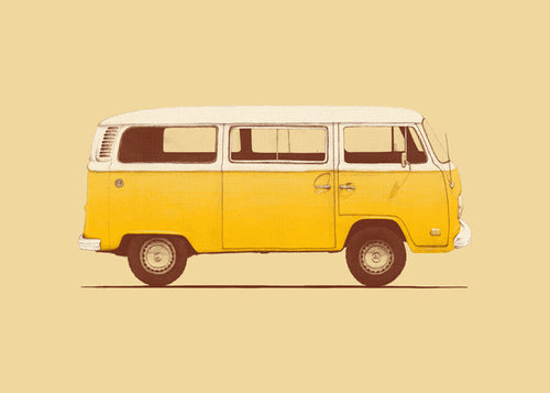 Ilustracja żółty van retro