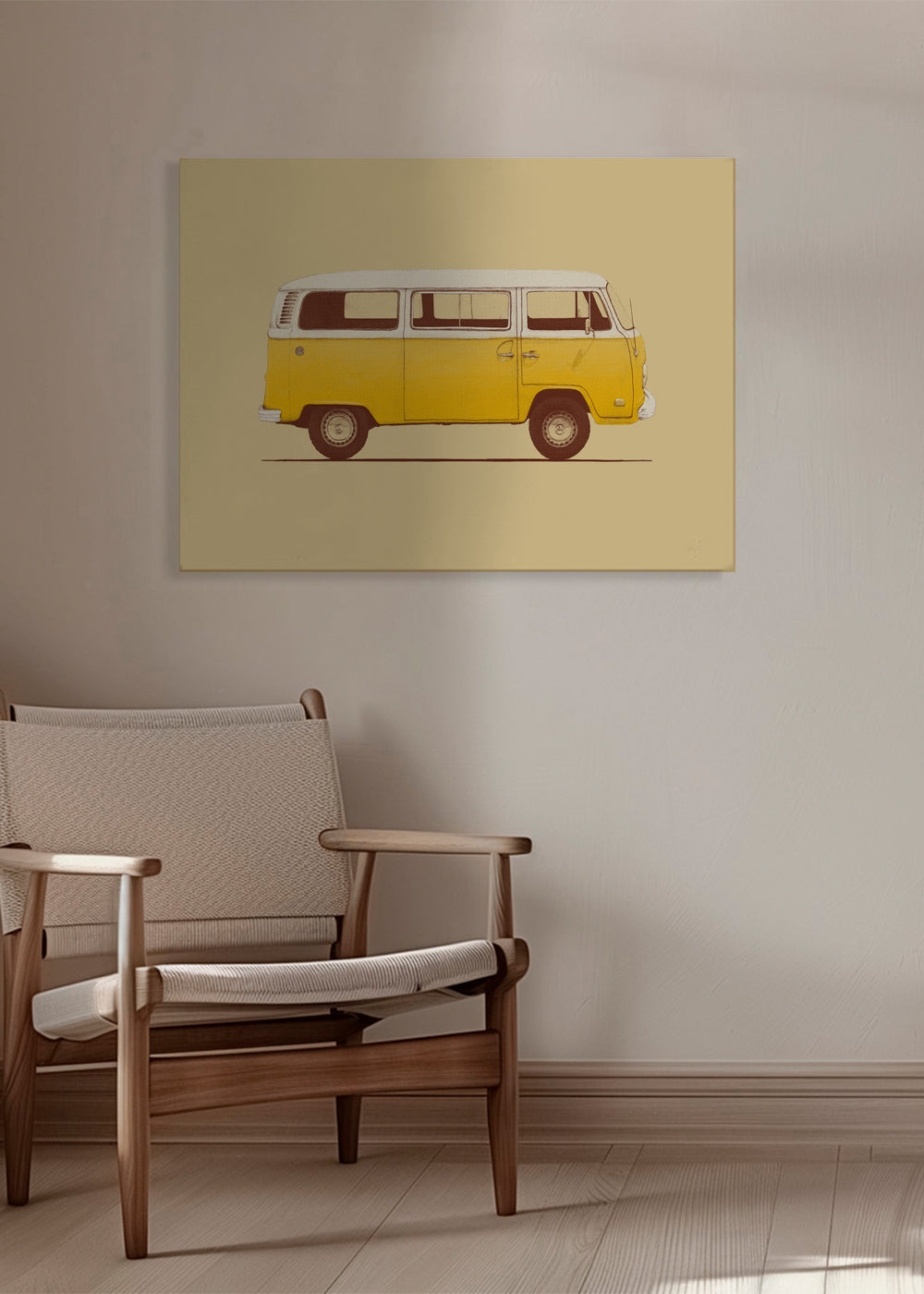 Ilustracja żółty van retro