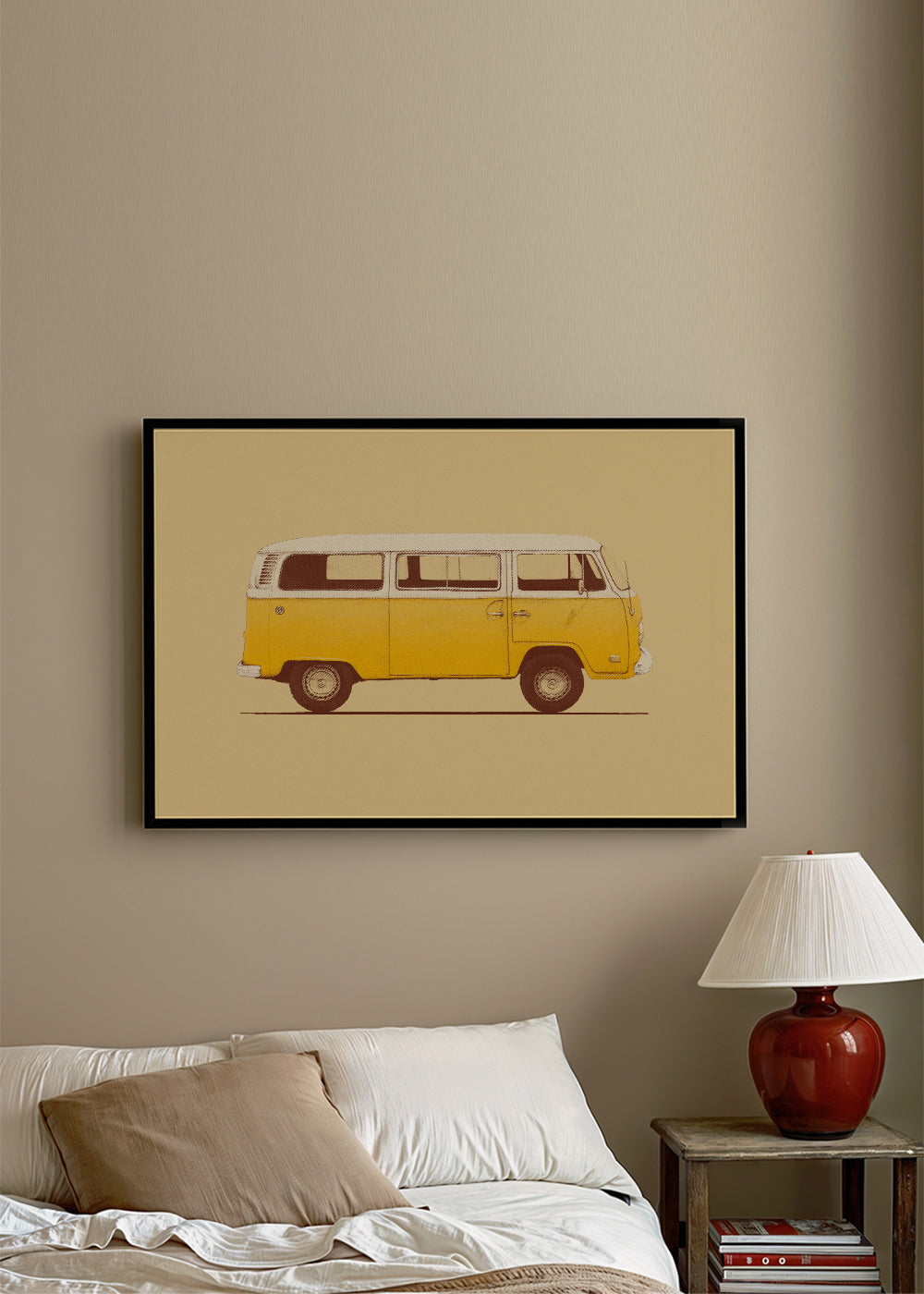 Ilustracja żółty van retro
