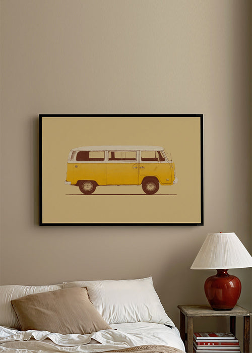 Ilustracja żółty van retro