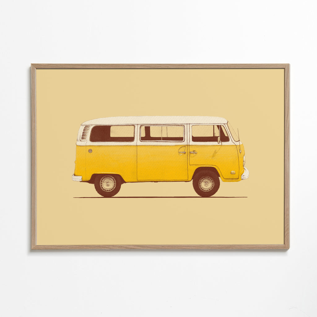 Ilustracja żółty van retro