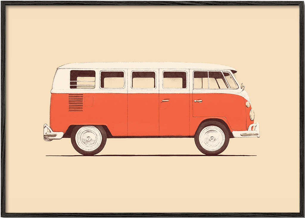 Plakat vintage czerwony bus