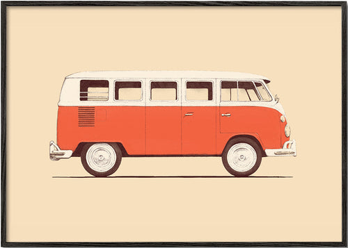 Plakat vintage czerwony bus
