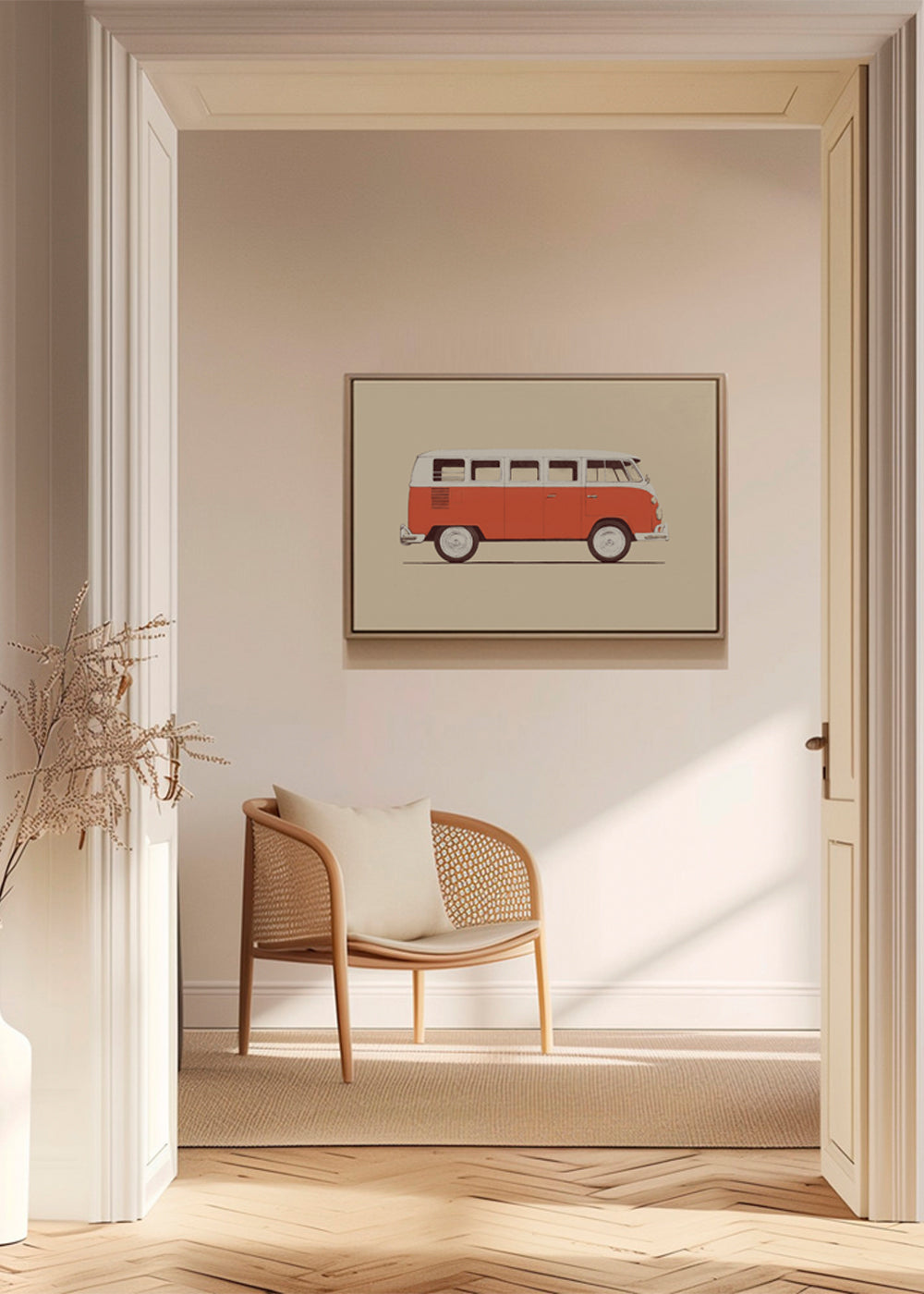 Plakat vintage czerwony bus