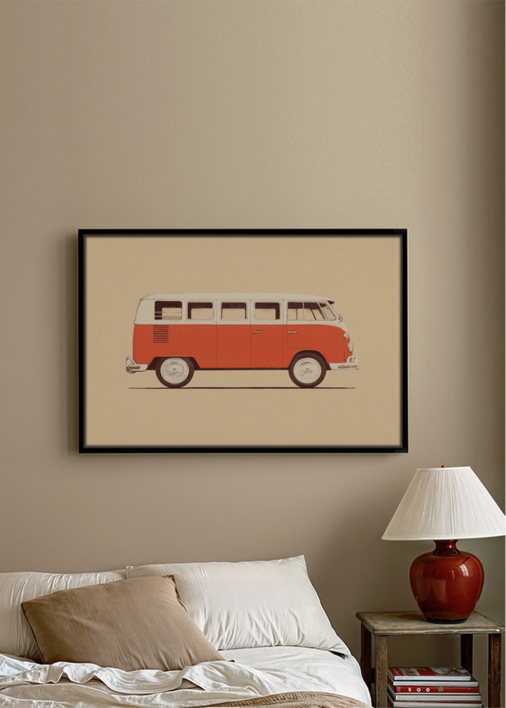 Plakat vintage czerwony bus
