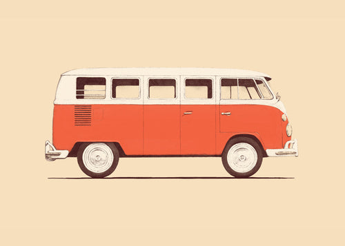 Plakat vintage czerwony bus