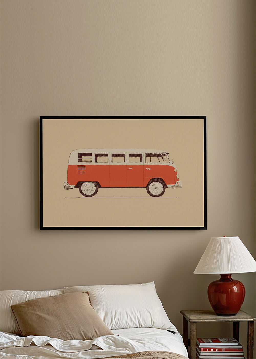 Plakat vintage czerwony bus
