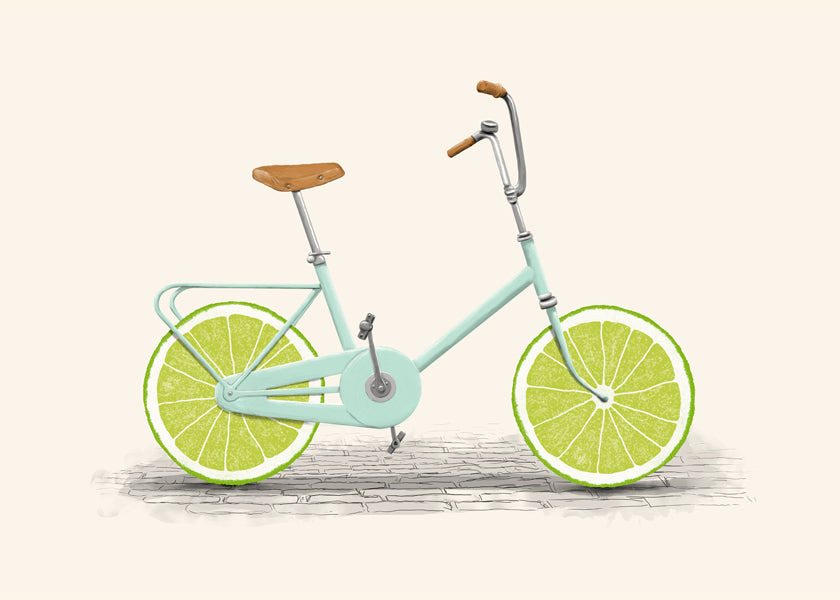 Ilustracja roweru z kołami z limonki