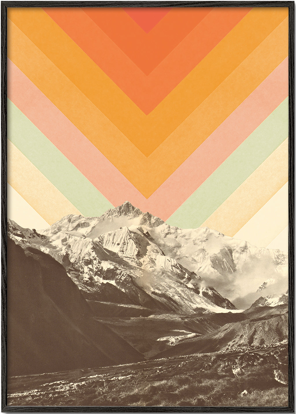 Obraz krajobrazowy z górami i retro chevron