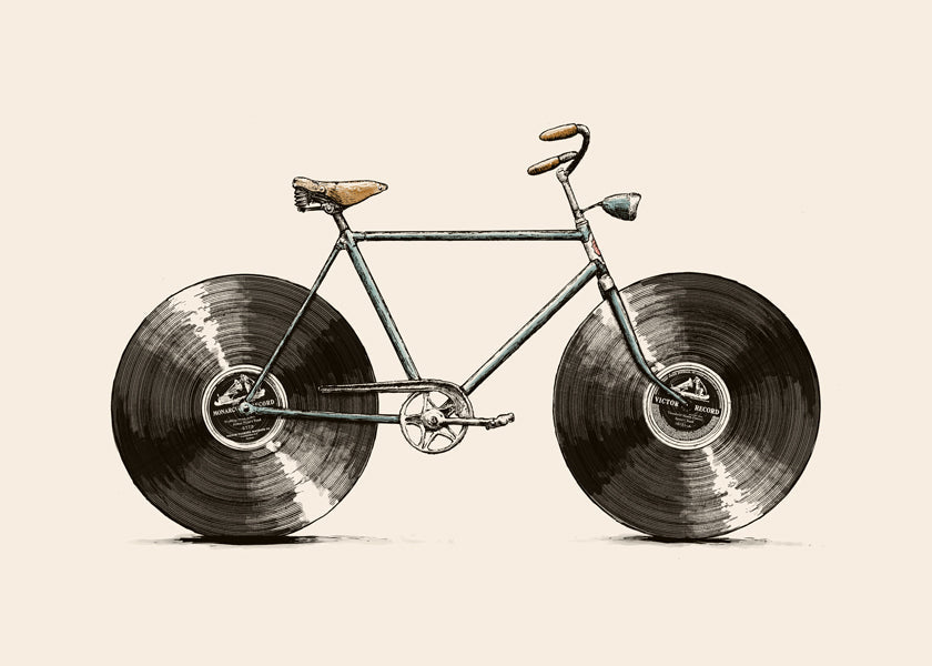 Ilustracja roweru z kołami z winylu
