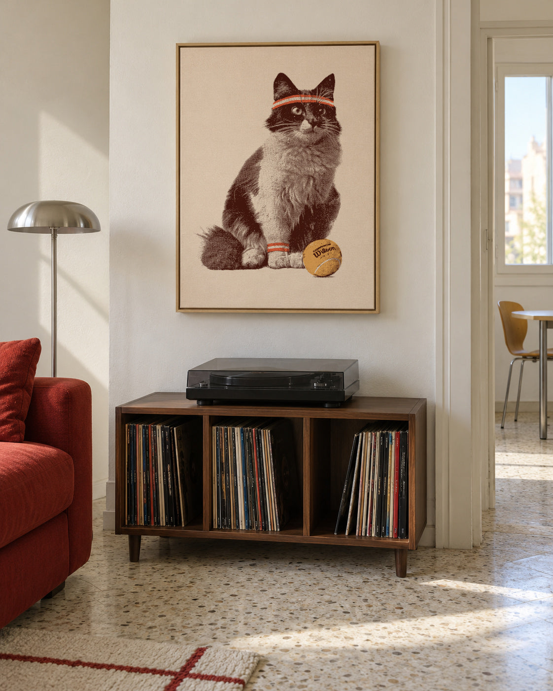 Cat Tennis - Framed canvas in an interior
