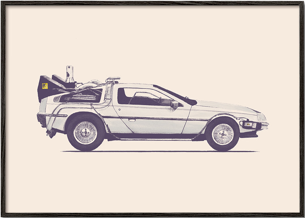 Plakat vintage samochód DeLorean bok