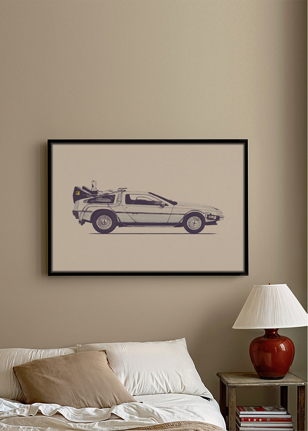 Plakat vintage samochód DeLorean bok