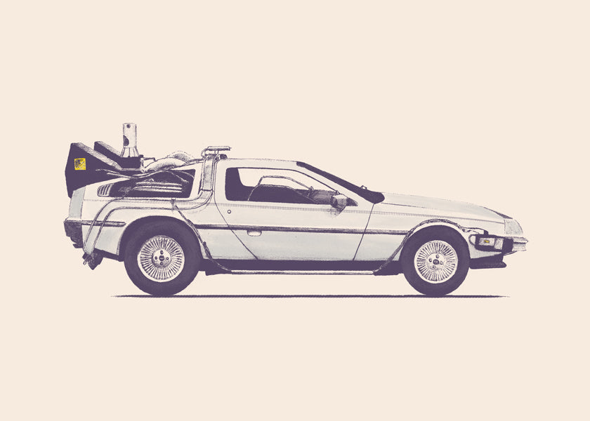 Plakat vintage samochód DeLorean bok