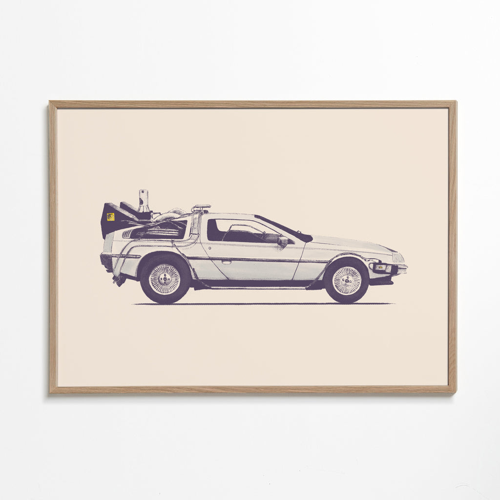Plakat vintage samochód DeLorean bok