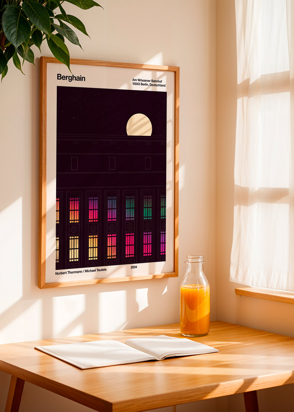 Plakat miasta z oświetloną fasadą
