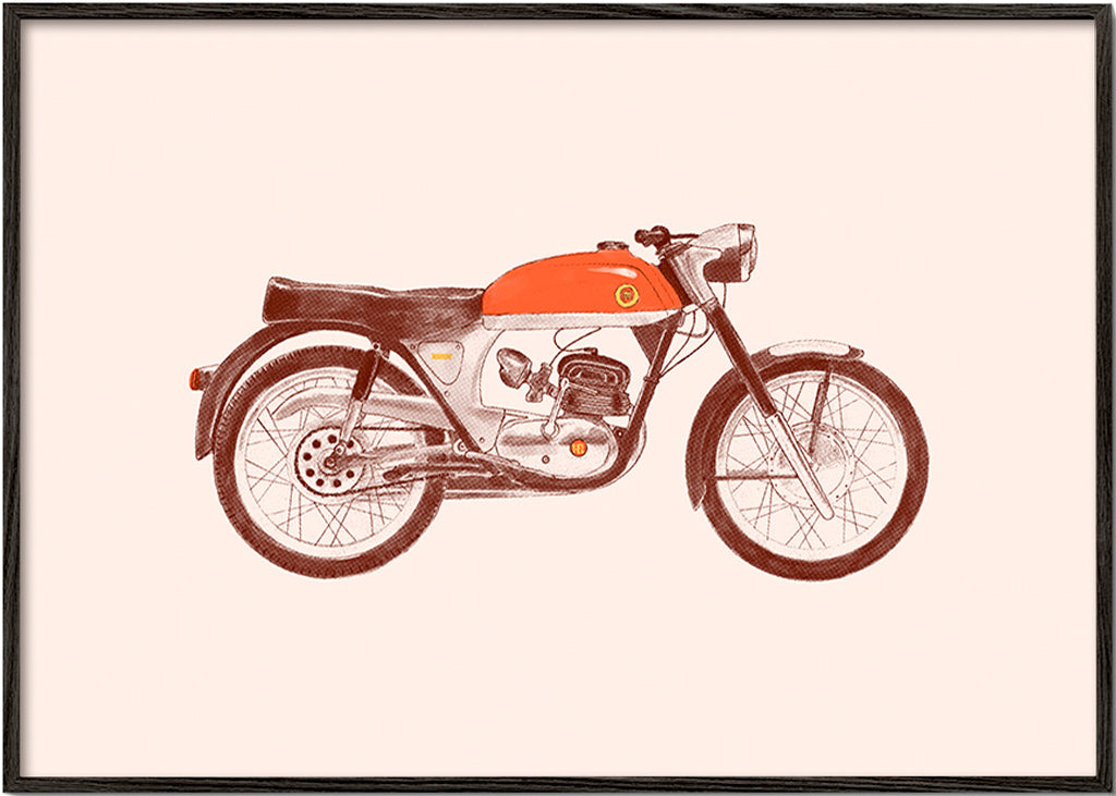 Plakat vintage czerwony motocykl ilustracja
