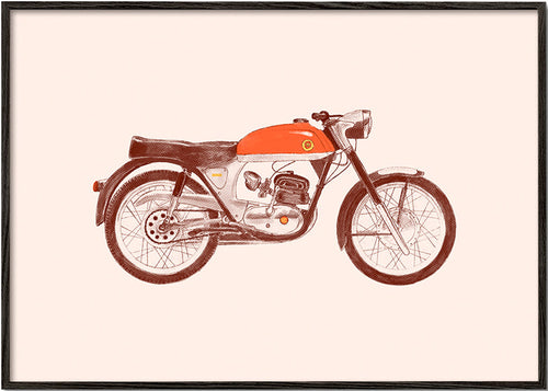 Plakat vintage czerwony motocykl ilustracja
