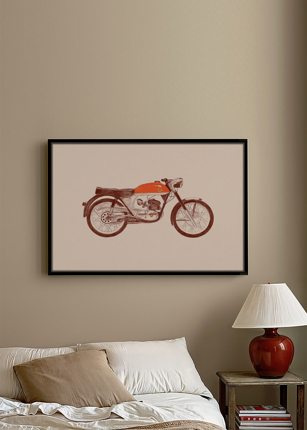 Plakat vintage czerwony motocykl ilustracja