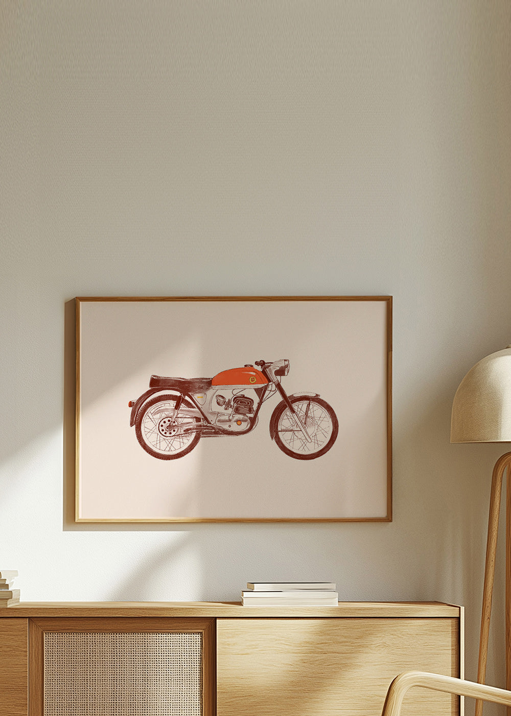 Plakat vintage czerwony motocykl ilustracja