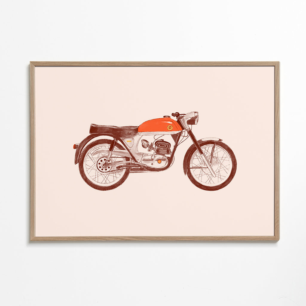 Plakat vintage czerwony motocykl ilustracja