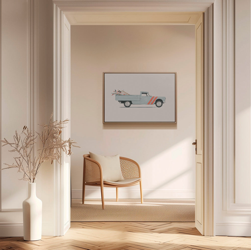 Plakat vintage pickup z deskami surfingowymi