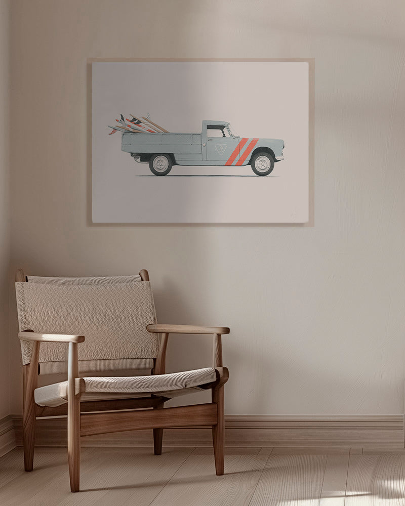 Plakat vintage pickup z deskami surfingowymi