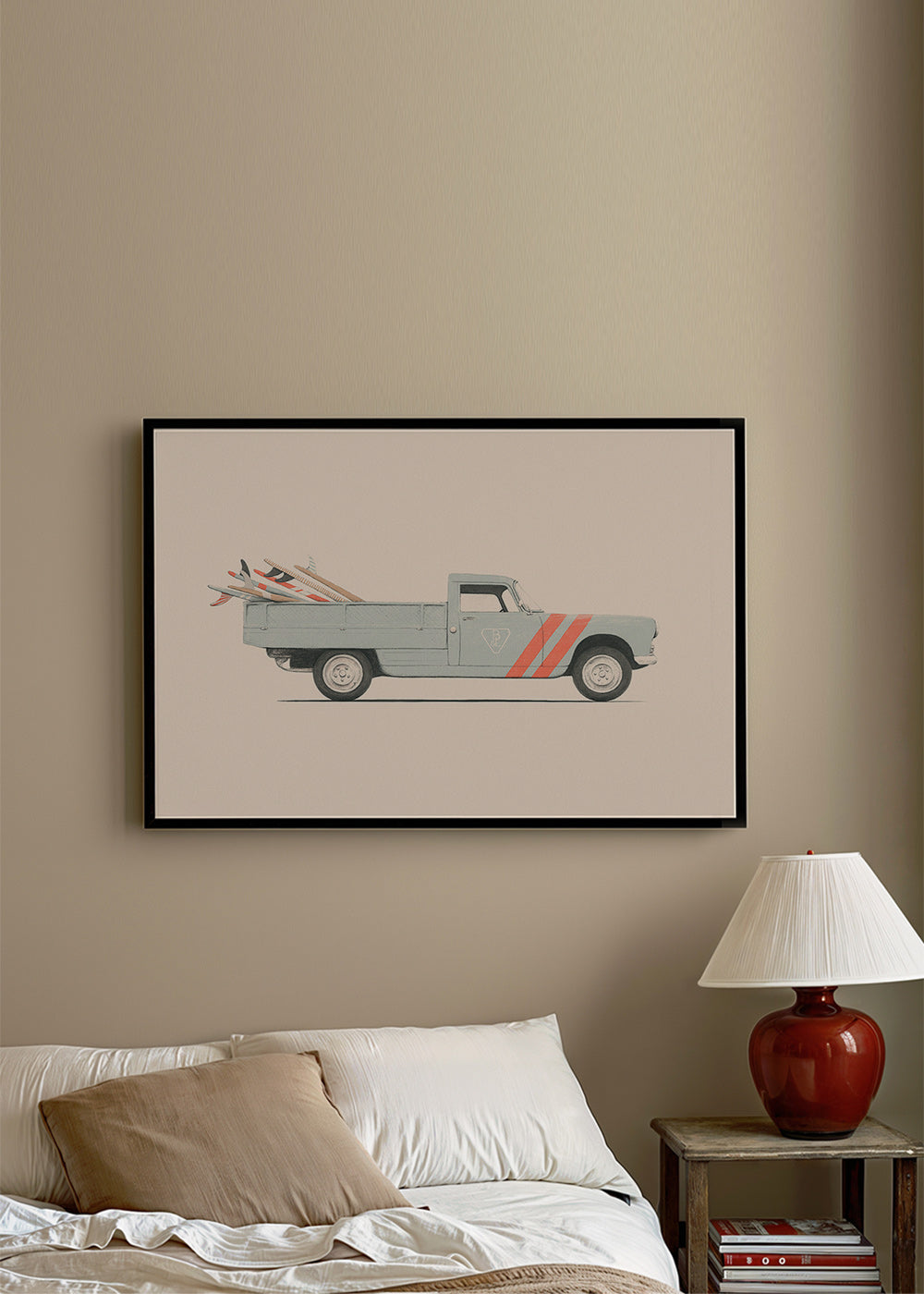 Plakat vintage pickup z deskami surfingowymi