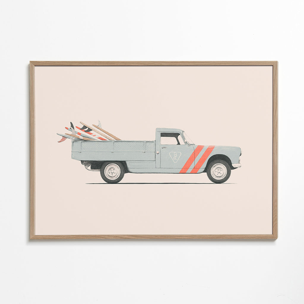 Plakat vintage pickup z deskami surfingowymi