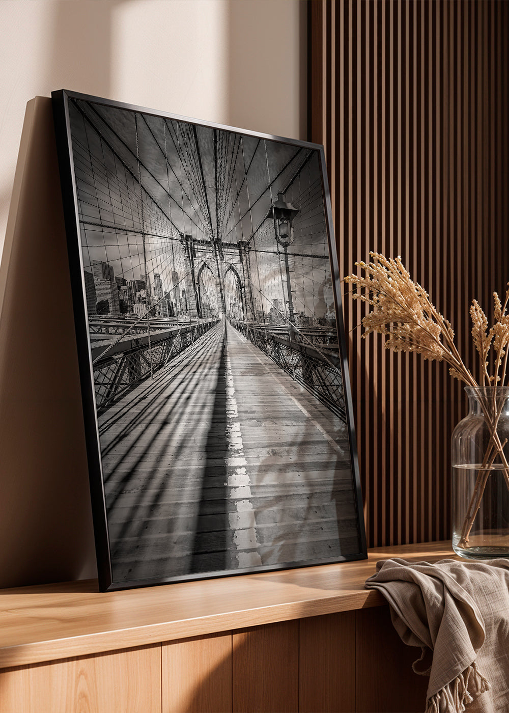 Plakat miasto Brooklyn Bridge czarno-biały