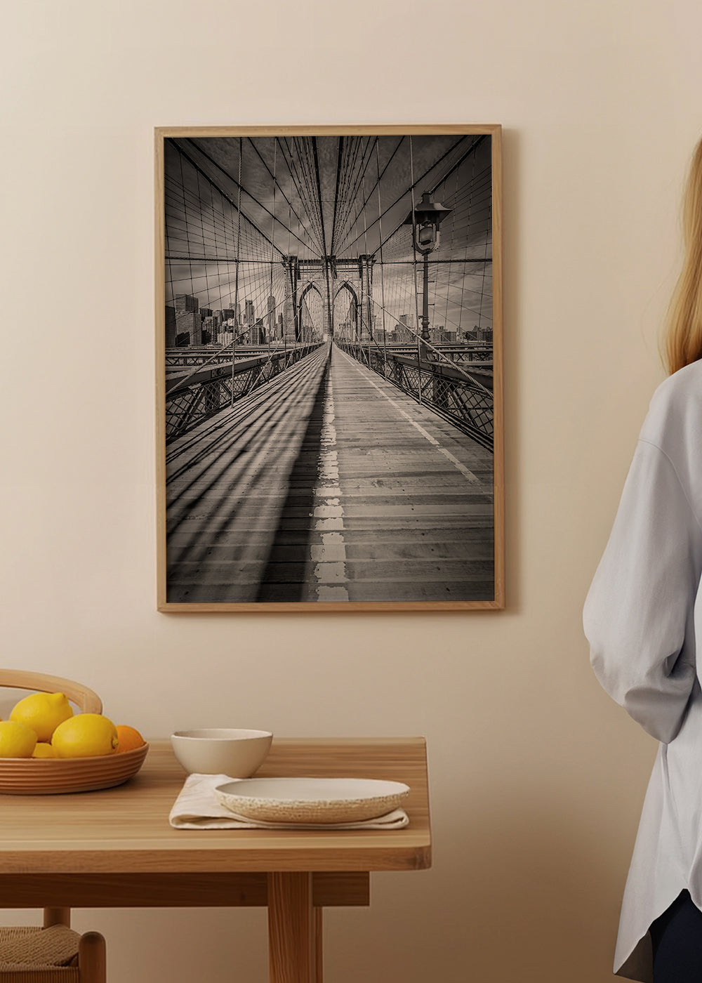 Plakat miasto Brooklyn Bridge czarno-biały