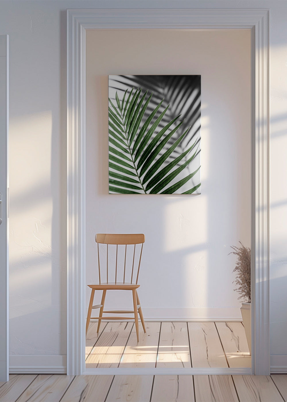 Plakat botaniczny z liściem palmy w zbliżeniu