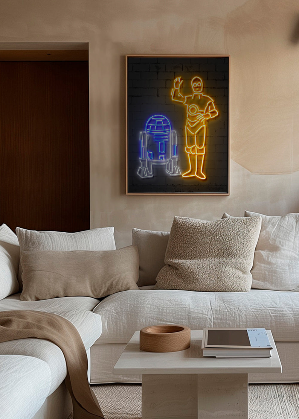 Ilustracja neonowych robotów na ścianę
