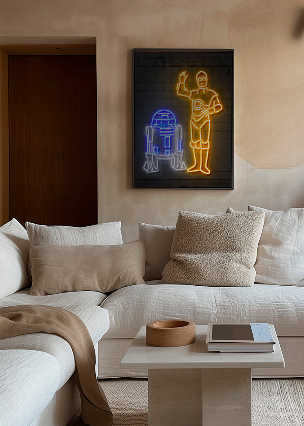 Ilustracja neonowych robotów na ścianę